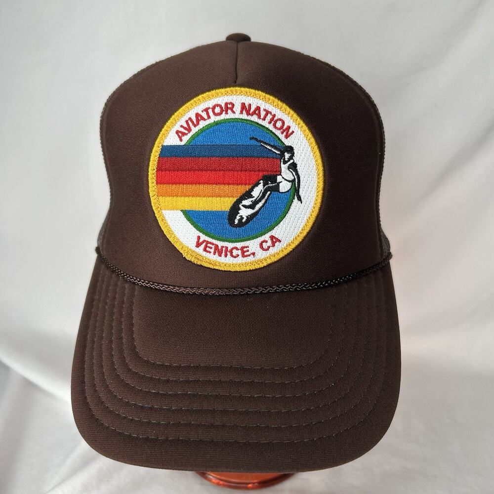 Aviator Nation Brown Trucker Hat Snapback Patch Mesh